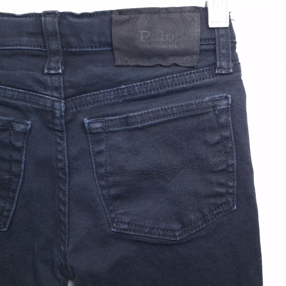 Polo Ralph‎ Lauren Hampton Straight Jeans kids Sz 7 Black Adjustable Waist Denim